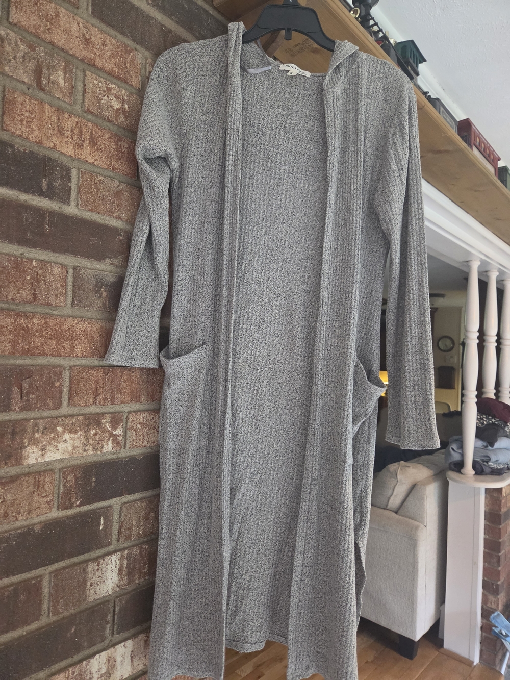 Monteau Gray Long Hooded Open-Front Cardigan